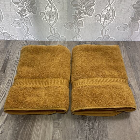 Vintage Yellow Gold Bath Towels 70's Retro Set - Picture 1 of 11